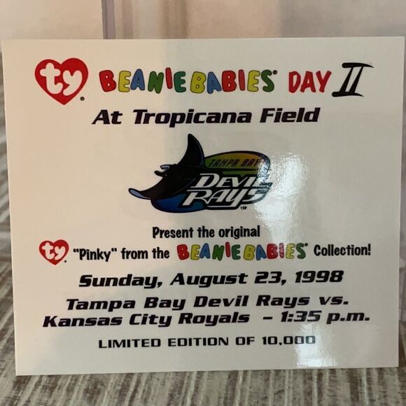 “Pinky” Beanie Babies 1995 Limited Edition of 10,000 Tampa Bay Devil Rays Gift - Picture 6 of 13